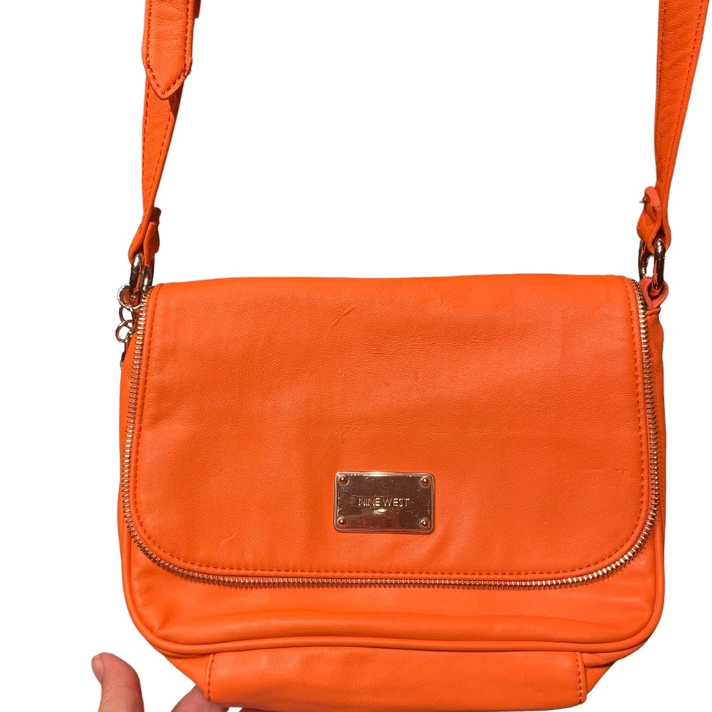 Nine West Crossbody Purse Leopard Print Lining Bright Orange Coral - Picture 5 of 15